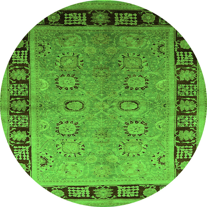 Round Machine Washable Oriental Green Traditional Area Rugs, wshurb677grn