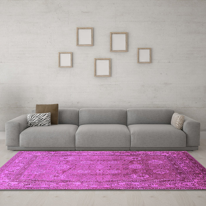 Machine Washable Oriental Purple Traditional Area Rugs in a Living Room, wshurb678pur