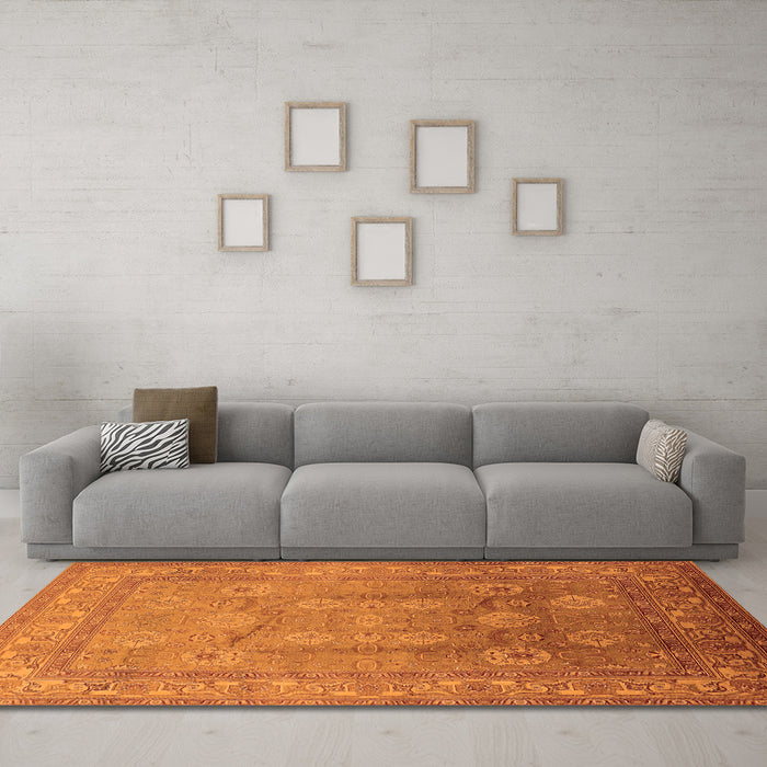 Machine Washable Oriental Orange Traditional Area Rugs in a Living Room, wshurb678org