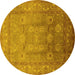 Round Oriental Yellow Traditional Rug, urb678yw