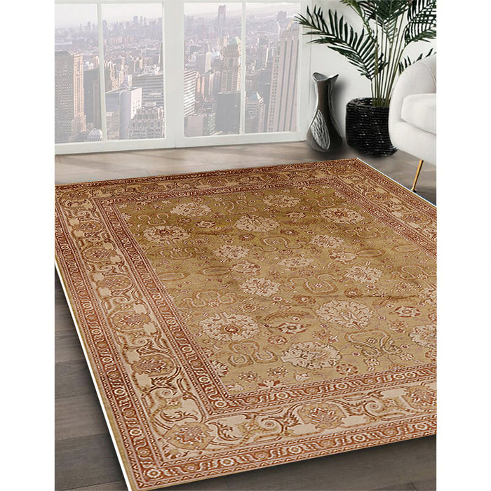 Mid-Century Modern Mahogany Brown Oriental Rug in Family Room, urb678