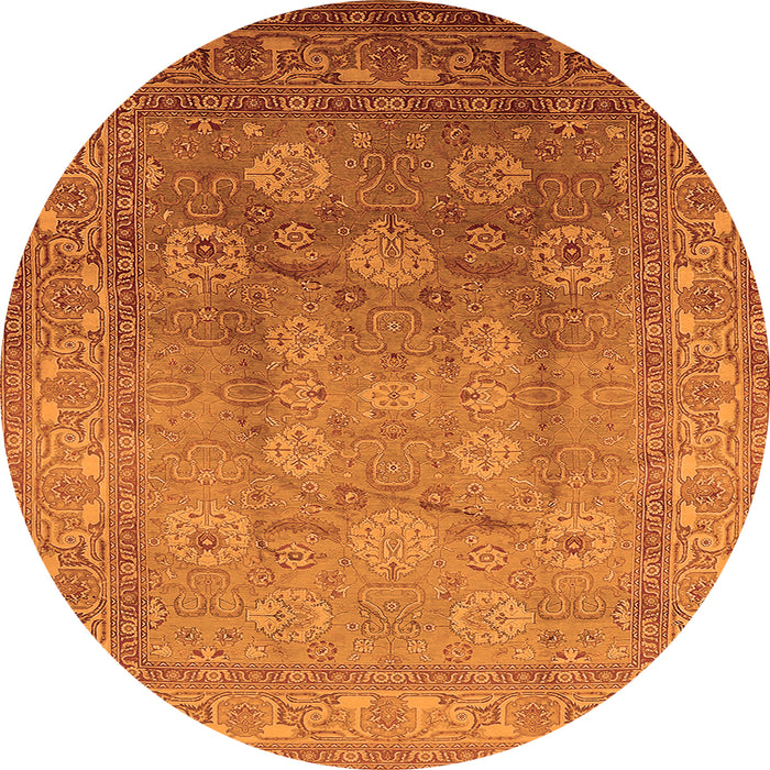 Round Machine Washable Oriental Orange Traditional Area Rugs, wshurb678org