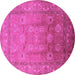 Round Machine Washable Oriental Pink Traditional Rug, wshurb678pnk