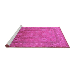 Sideview of Machine Washable Oriental Pink Traditional Rug, wshurb678pnk