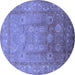 Round Machine Washable Oriental Blue Traditional Rug, wshurb678blu