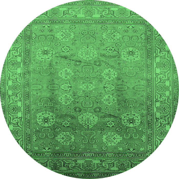Round Machine Washable Oriental Emerald Green Traditional Area Rugs, wshurb678emgrn