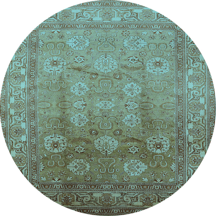 Round Machine Washable Oriental Light Blue Traditional Rug, wshurb678lblu