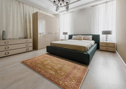 Mid-Century Modern Mahogany Brown Oriental Rug in a Bedroom, urb678