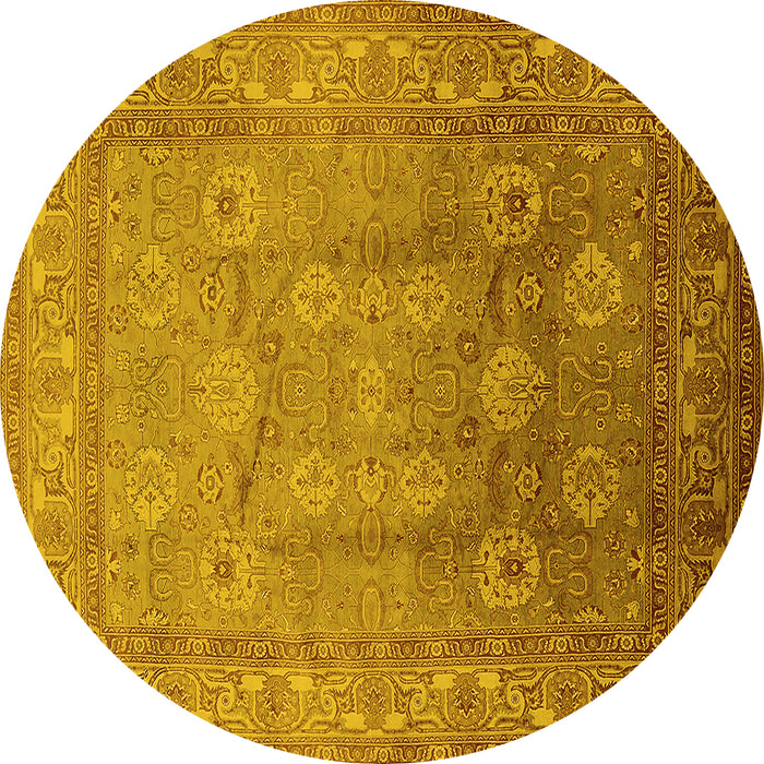 Round Machine Washable Oriental Yellow Traditional Rug, wshurb678yw