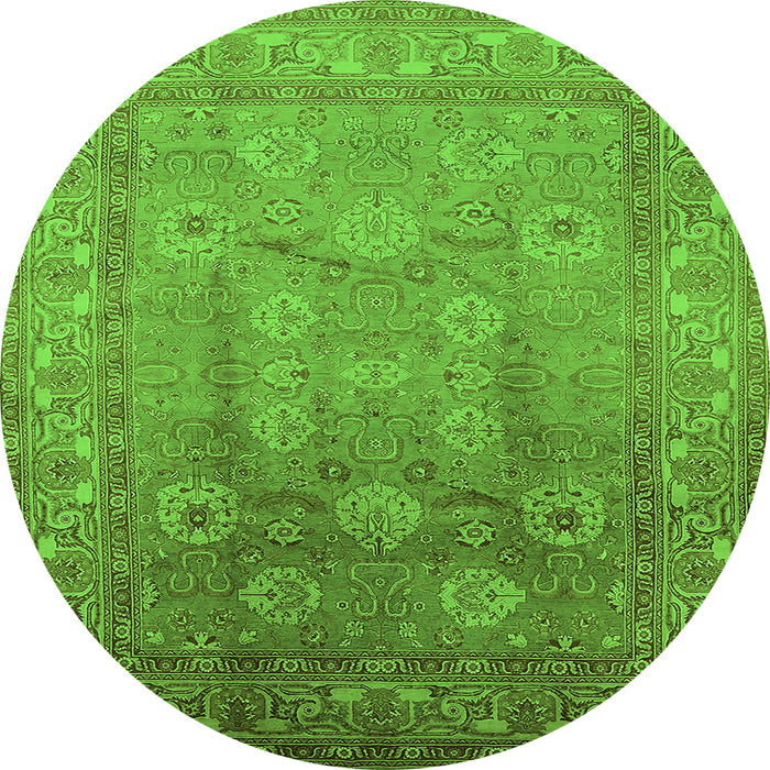 Round Machine Washable Oriental Green Traditional Area Rugs, wshurb678grn