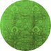 Round Machine Washable Oriental Green Traditional Area Rugs, wshurb679grn