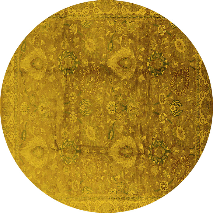 Round Machine Washable Oriental Yellow Traditional Rug, wshurb679yw