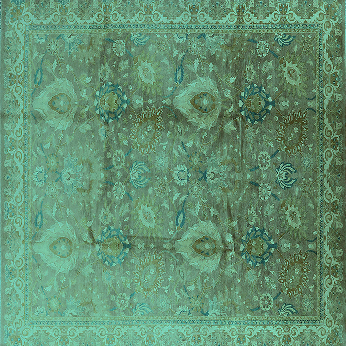Square Machine Washable Oriental Turquoise Traditional Area Rugs, wshurb679turq