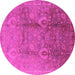 Round Machine Washable Oriental Pink Traditional Rug, wshurb679pnk