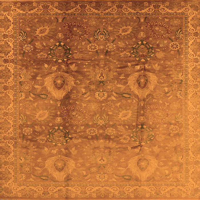 Square Machine Washable Oriental Orange Traditional Area Rugs, wshurb679org