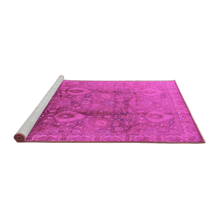 Sideview of Machine Washable Oriental Pink Traditional Rug, wshurb679pnk