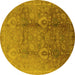 Round Oriental Yellow Traditional Rug, urb679yw