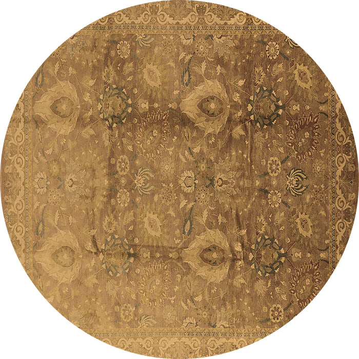 Round Machine Washable Oriental Brown Traditional Rug, wshurb679brn