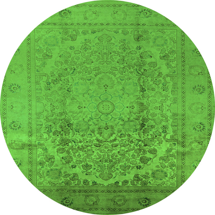 Round Machine Washable Oriental Green Traditional Area Rugs, wshurb680grn
