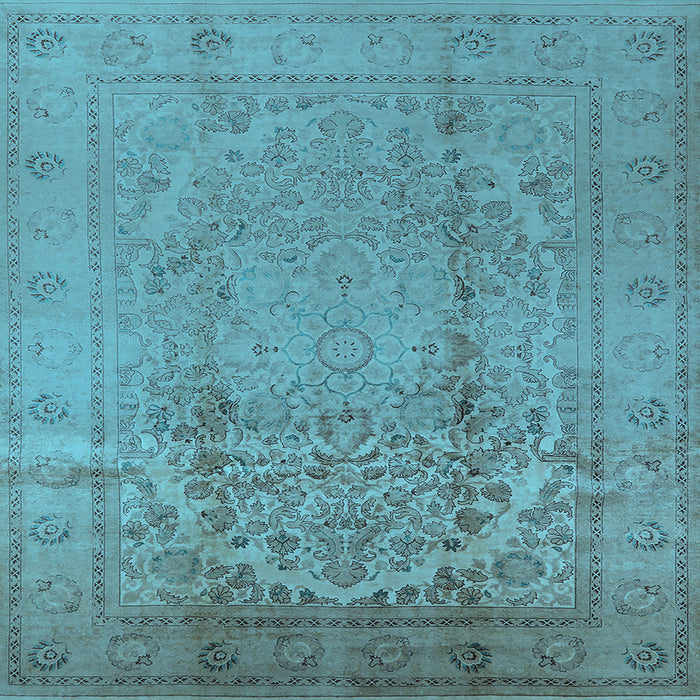 Square Machine Washable Oriental Light Blue Traditional Rug, wshurb680lblu