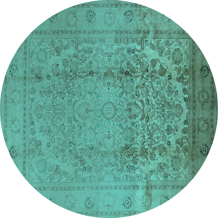 Round Oriental Turquoise Traditional Rug, urb680turq