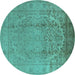 Round Oriental Turquoise Traditional Rug, urb680turq