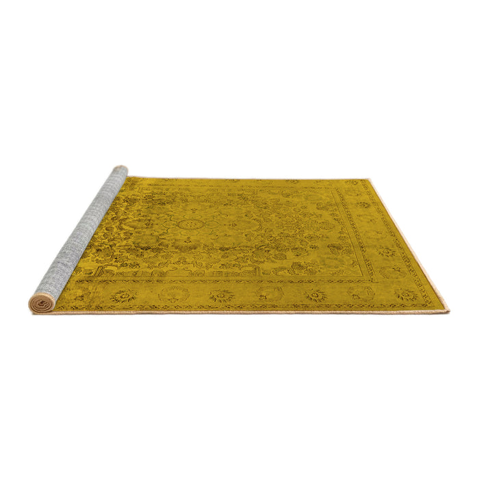 Sideview of Machine Washable Oriental Yellow Traditional Rug, wshurb680yw