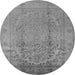 Round Machine Washable Oriental Gray Traditional Rug, wshurb680gry