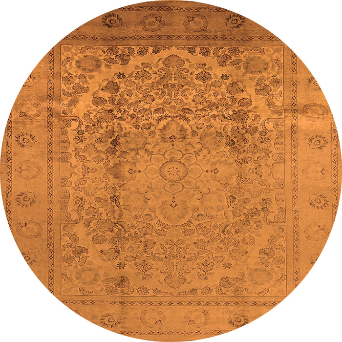 Round Machine Washable Oriental Orange Traditional Area Rugs, wshurb680org