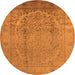 Round Machine Washable Oriental Orange Traditional Area Rugs, wshurb680org