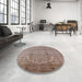 Round Mid-Century Modern Dark Almond Brown Oriental Rug in a Office, urb680