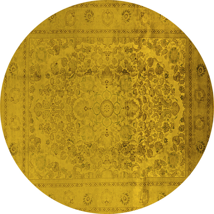 Round Machine Washable Oriental Yellow Traditional Rug, wshurb680yw
