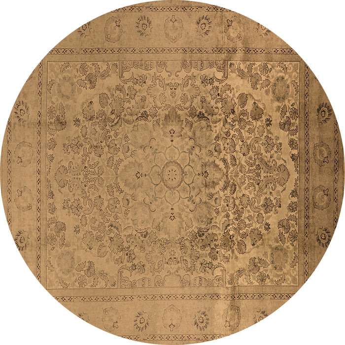 Round Machine Washable Oriental Brown Traditional Rug, wshurb680brn