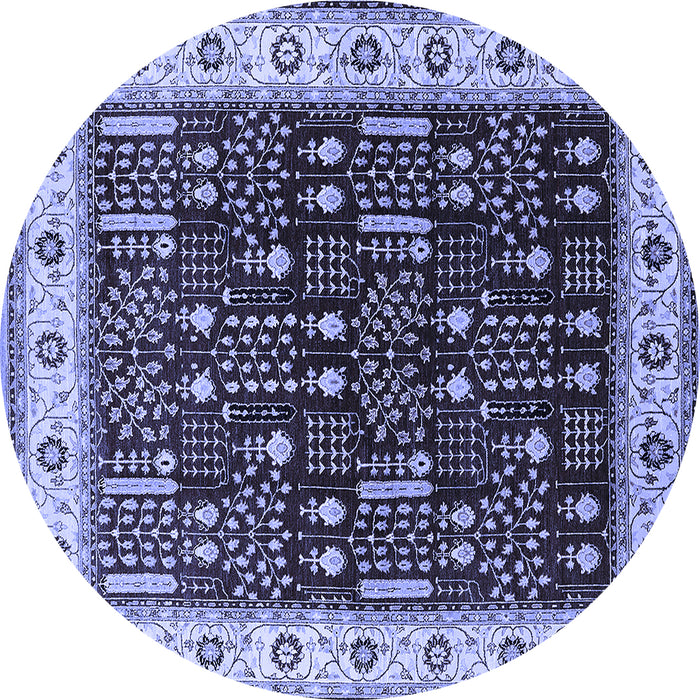 Round Machine Washable Oriental Blue Industrial Rug, wshurb681blu