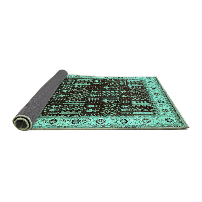 Sideview of Oriental Turquoise Industrial Rug, urb681turq