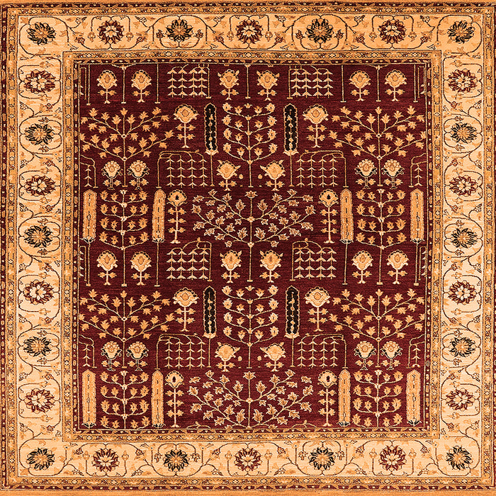 Square Machine Washable Oriental Orange Industrial Area Rugs, wshurb681org