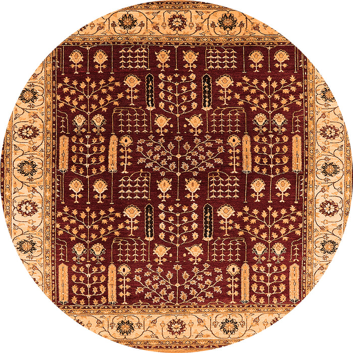 Round Machine Washable Oriental Orange Industrial Area Rugs, wshurb681org