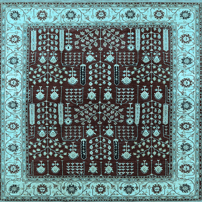 Square Machine Washable Oriental Light Blue Industrial Rug, wshurb681lblu