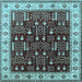 Square Machine Washable Oriental Light Blue Industrial Rug, wshurb681lblu