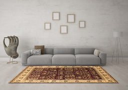 Machine Washable Oriental Brown Industrial Rug in a Living Room,, wshurb681brn