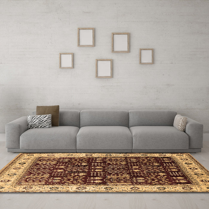 Machine Washable Oriental Brown Industrial Rug in a Living Room,, wshurb681brn