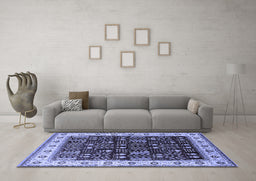 Machine Washable Oriental Blue Industrial Rug in a Living Room, wshurb681blu