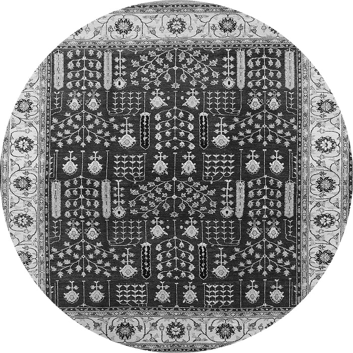 Round Machine Washable Oriental Gray Industrial Rug, wshurb681gry