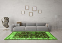 Machine Washable Oriental Green Industrial Rug, wshurb681grn