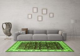 Machine Washable Oriental Green Industrial Area Rugs in a Living Room,, wshurb681grn