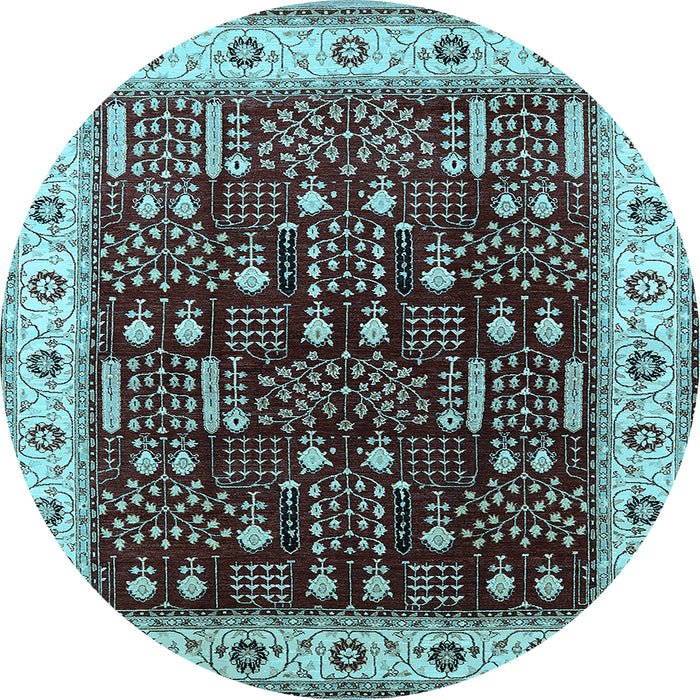 Round Machine Washable Oriental Light Blue Industrial Rug, wshurb681lblu