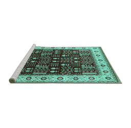 Sideview of Machine Washable Oriental Turquoise Industrial Area Rugs, wshurb681turq