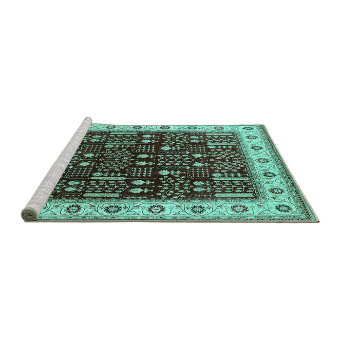 Sideview of Machine Washable Oriental Turquoise Industrial Area Rugs, wshurb681turq