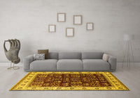 Machine Washable Oriental Yellow Industrial Rug, wshurb681yw