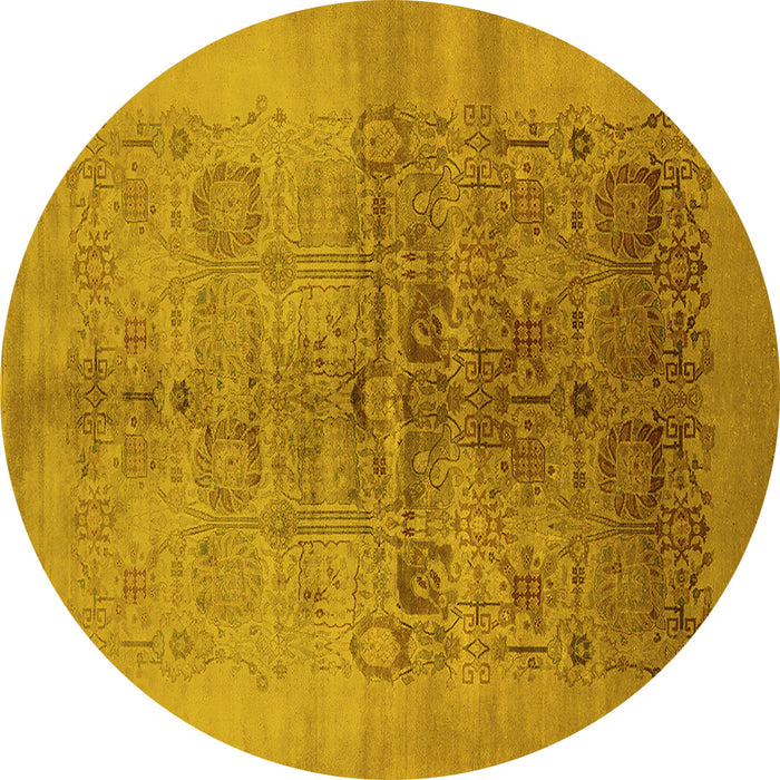 Round Oriental Yellow Industrial Rug, urb682yw